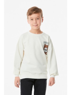 FullaModa Baskılı Bisiklet Yaka  Çocuk Sweatshirt