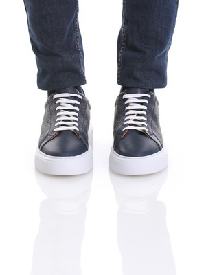 HTML Lacivert Casual Bağcıklı Deri Sneakers