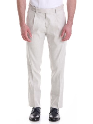 Saykı Bej Slim Fit Düz Yandan Cepli Keten Pantolon