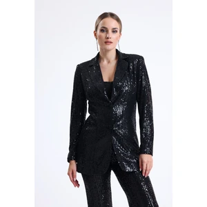 Içi Astarli  Payet Abiye  Ceket | CKT34262 Siyah