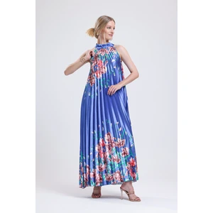 Piliseli Dijital Baskili Saten Elbise Elb34513 Gökkuşağı