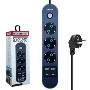 Akım Korumalı Priz Üçlü Anahtarlı 2 mt 2 x Usb 2 x Type-C Wınnboss WN-3426