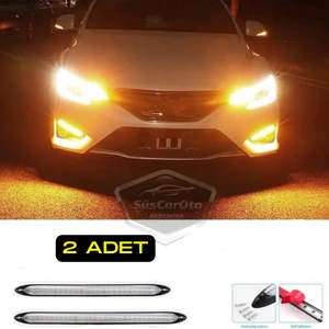 ŞüsCarOto Aksesuar Selamlamalı Kayar Sinyalli Araba Gündüz Farı Esnek Gündüz Ledi Drl LED Lamba Güçlü Işık Açılış Animasyonlu 12V Su Geçirmez Sarı Beyaz 2 Adet 27.5 cm