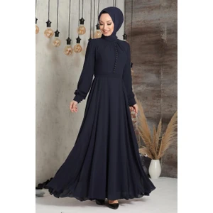 Neva Style Düğme Detaylı Lacivert Tesettür Elbise 2703L