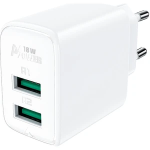 Duvar Şarj Çift Usb-A Çıkışlı 18W Telefon ve Tablet Şarj Başlık Fast Charge Wall Charger Dual Usb-A Şarj Kafa QC18W (2xusb-A) Eu A33