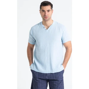 Eliş Şile Bezi Kısa Kol Müslin Erkek Ribanalı Tshirt Buz Mavi Bmv