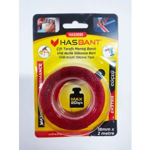Çift Taraflı Bant 18 mm x 2 Metre Akrilik Silikon Bant
