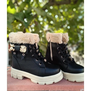 Çocuk Cilt Kürk Detaylı Kaymaz Taban Hafif Bot Bağcık ve Fermuarlı