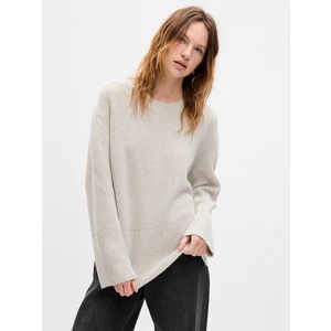 Kadın Krem Yırtmaçlı Sim Detaylı Kazak