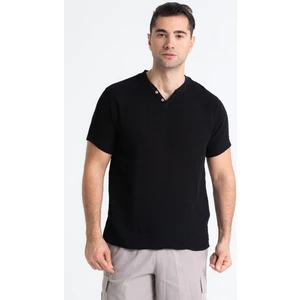 Eliş Şile Bezi Kısa Kol Müslin Erkek Ribanalı Tshirt Siyah Syh