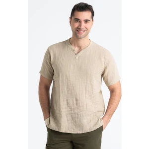 Eliş Şile Bezi Kısa Kol Müslin Erkek Ribanalı Tshirt Vizon Vzn