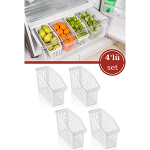 4 Adet Buzdolabı Sepeti, Mutfak Banyo Dolap Içi Düzenleyici Organizer 4’lü Set (13X30X16CM)