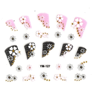 Tırnak Sticker, Tırnak Süsleme, Nail Art Siyah Çizgili Papatya 6 x 5 cm