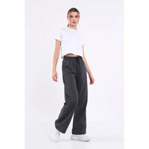 Mevsimlik Salaş Geniş Rahat Paça Antrasit Yandan Cepli Kadın Eşofman Altı