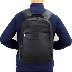 Derise Club Unisex Siyah Suni Deri Kulaklık Çıkışlı 15 Inç Laptop Bölmeli Okul ve Sırt Çantası