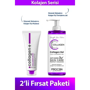 Kolajen Yüz Maskesi ve Temizleme Jeli 2'li Set Tüm Cilt Tipleri için Sıkılaştırıcı Etki