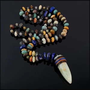 Seven Art Jewelry Lapis Lazuli Akuamarin, Jasper  ve Amazonit Uçlu Bohem Kolye