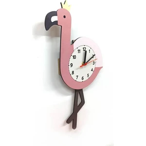 Sallanan Sarkaçlı Flamingo Desenli Çocuk Odası Duvar Saati