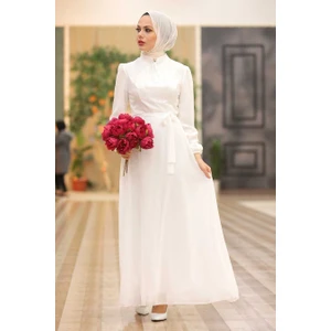 Neva Style Kemerli Ekru Tesettür Elbise 27922E