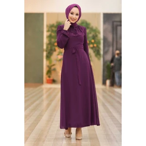 Neva Style Kemerli Mor Tesettür Elbise 27922MOR