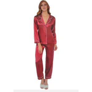 Pierre Cardin Kadın 1200 Bordo Saten Pijama Takımı