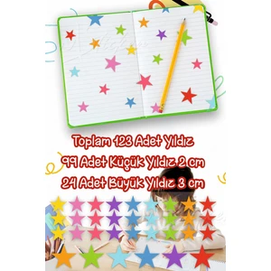 Öğretmenler Için Renkli Yıldızlar 3 cm 64 Adet Duvar Defter Cam Sticker Seti