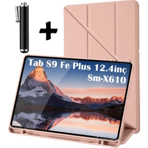 M.tk moveteck Samsung Galaxy Tab S9 Fe Plus 12.4 SM-X610 Kılıf Kalem Bölmeli Trifolding Yatay Dikey Standlı Case Hediye Kalemli