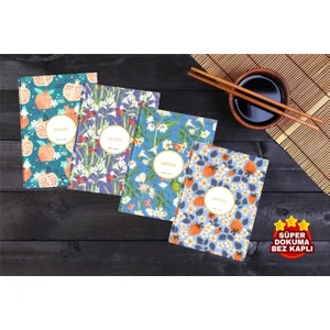 Bez Ciltli Sert Kapaklı 14X20cm 4 'lü Çizgili Defter Seti