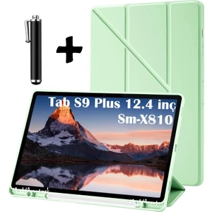 M.tk moveteck Samsung Galaxy Tab S9 Plus 12.4 SM-X810 Kılıf Kalem Bölmeli Standlı Pu Deri Yumuşak Silikon + Dokunmatik Kalem