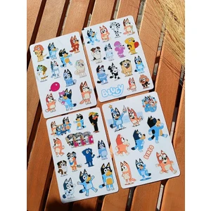 EyER Shoping Bluey ve Arkadaşları Etiket Sticker Seti 4 Sayfa A6 Boy
