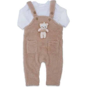 Unisex Ayıcıklı Peluş Salopet Mevsimlik Pamuk Penye 2'Li Takım