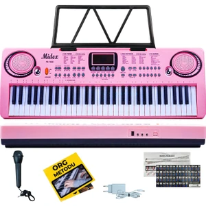 PS-1500PK Başlangıç İçin 61 Tuşlu Org Pembe Renk Notalık Adaptör Mikrofon METOD (100 Ses 100 Ritim)