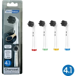 Charcoal - Ekstra Beyazlık Oral-B Uyumlu Diş Fırçası Başlığı - 4 Adet Yedek Başlık