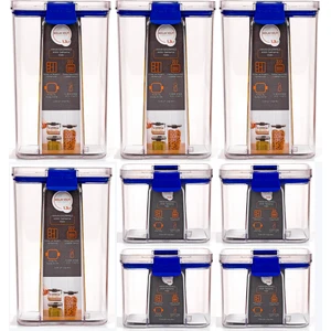 Mars & Hars 8'li Sızdırmaz, Çift Kilit Klipsli, Vakum Kapaklı, Erzak, Baharat Saklama Kabı (4 Orta +4 Küçük)