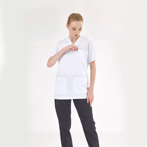 Çizgi Medikal Silva Lüks Likra Kumaş Doktor Hemşire Tek Üst Forma Beyaz
