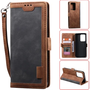 Seashell Digital Retro Birleştirme Stili Cüzdan Samsung Için Flip Deri Kılıf Not 20 Ultra/not 20 Ultra 5g-Grey (Yurt Dışından)