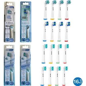 Dev Set 16 Adet  Comfy + x Cross + 3D Maxcare Oral-B Uyumlu Yedek Diş Fırçası Başlıkları
