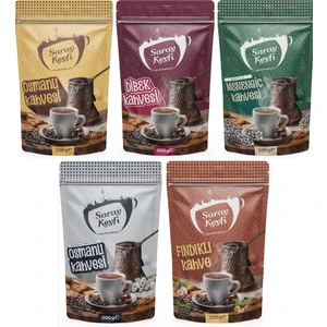 Saray Keyfi 5’li Set- Osmanlı Kahve+Dibek Kahve+Sütlü Menengiç Kahve+Damla Sakızlı Osmanlı Kahve+Fındıklı Kahve