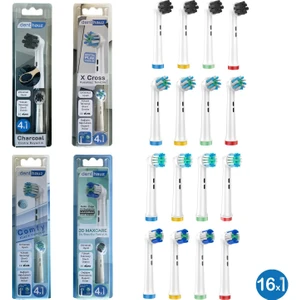 Dev Set 16 Adet  Comfy + x Cross + 3D Maxcare + Charcoal Oral-B Uyumlu Yedek Diş Fırçası Başlıkları