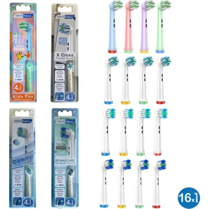 Dev Set 16 Adet  Comfy + x Cross + 3D Maxcare + Kids Fun Oral-B Uyumlu Yedek Diş Fırçası Başlıkları