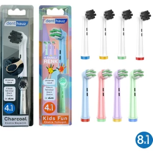 Kombo Set Charcoal + Kids Fun Yumuşak Oral-B Uyumlu Yedek Diş Fırçası Başlıkları