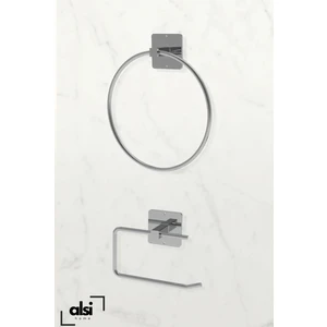 Alsi Home Yapışkanlı Gümüş Wc Kağıtlık ve Çember Havluluk Banyo Mutfak 2'li Set