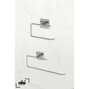 Alsi Home Yapışkanlı Gümüş Wc Kağıtlık ve Rulo Havluluk Banyo Mutfak 2'li Set