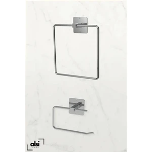 Alsi Home Yapışkanlı Gümüş Wc Kağıtlık ve Kare Havluluk Banyo Mutfak 2'li Set