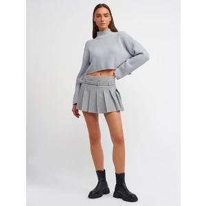 10483 Yumuşak Dokulu Dik Yaka Crop Kazak-Gri