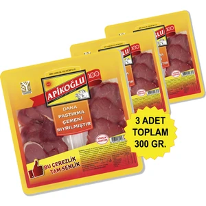Çemeni Sıyrılmış Çerezlik Dana Pastırma 100 Gr. Üçlü Paket (Toplam 300 Gr.)