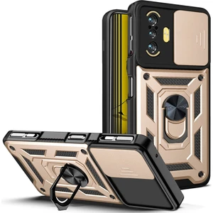 Xiaomi Redmi K40 Gaming Için Halka Ayaklı ve Kayar Kamera Kapaklı Telefon Kılıf (Yurt Dışından)