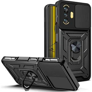 Xiaomi Redmi K40 Gaming Için Halka Ayaklı ve Kayar Kamera Kapaklı Telefon Kılıf (Yurt Dışından)