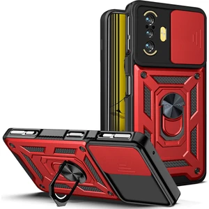 Xiaomi Redmi K40 Gaming Için Halka Ayaklı ve Kayar Kamera Kapaklı Telefon Kılıf (Yurt Dışından)