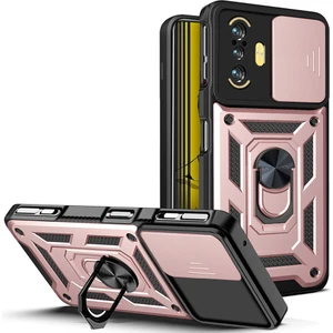 Xiaomi Redmi K40 Gaming Için Halka Ayaklı ve Kayar Kamera Kapaklı Telefon Kılıf (Yurt Dışından)
